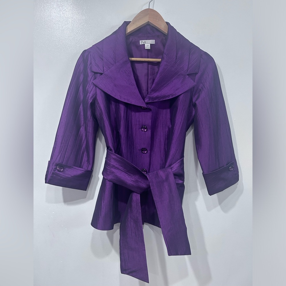 Puli Women’s Purple Belted Collared‎ Blouse Jacket Top Size S/P
